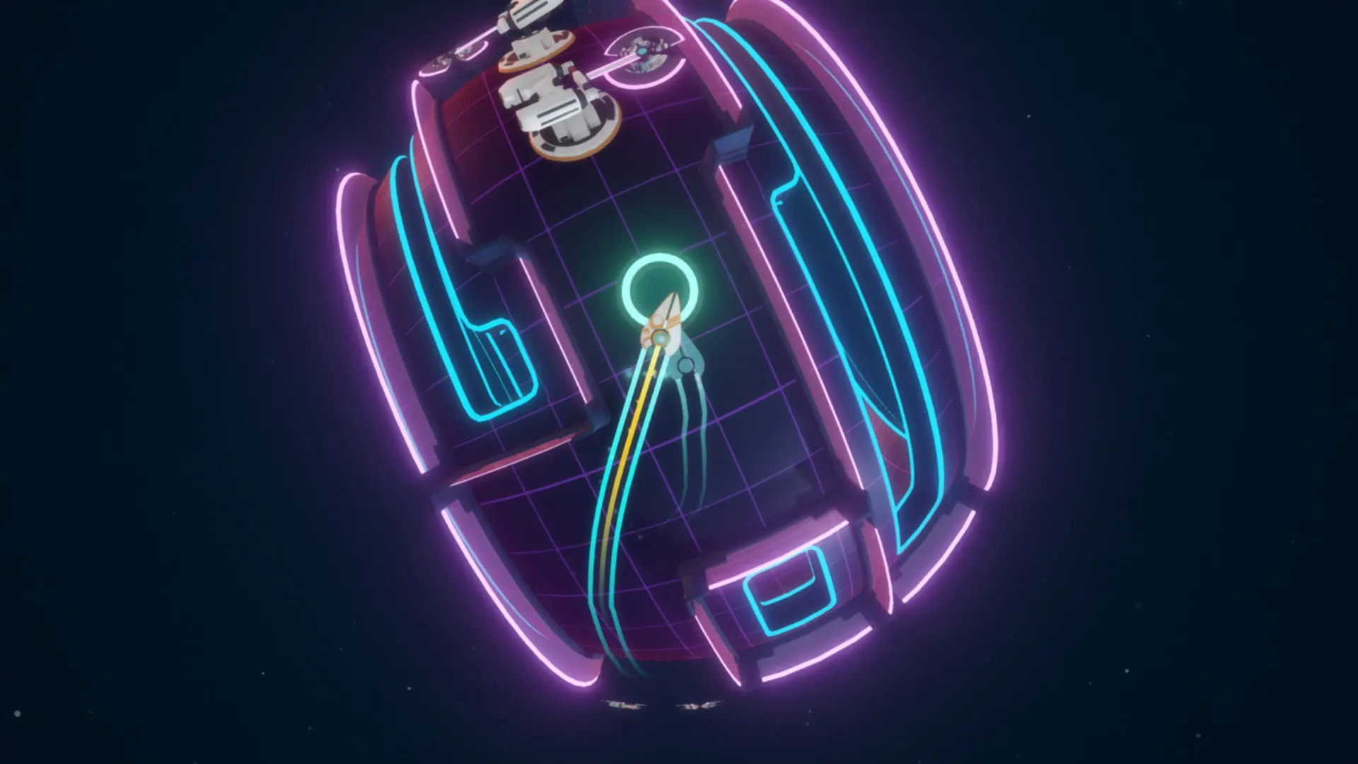 A screenshot of the futuristic ship from oOo Ascension