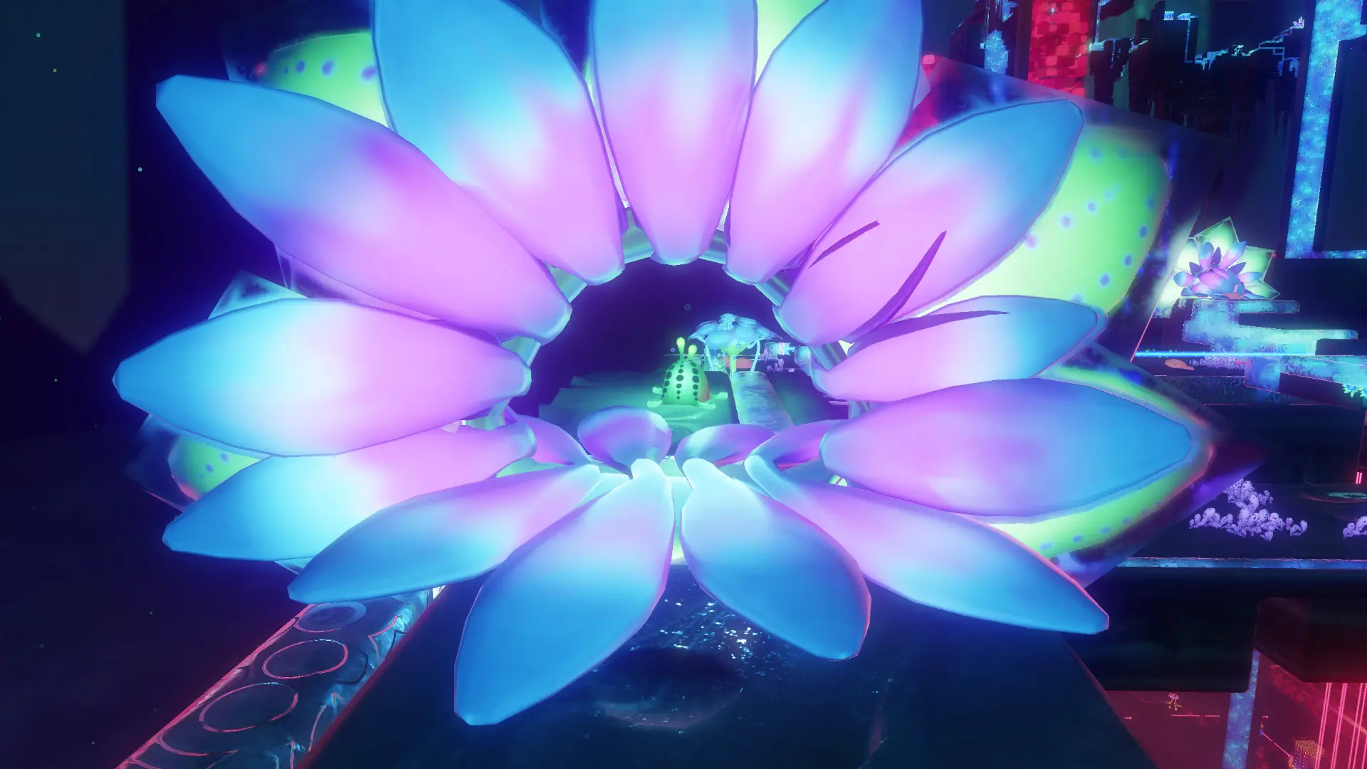 Screenshot of Lumote behind a flower