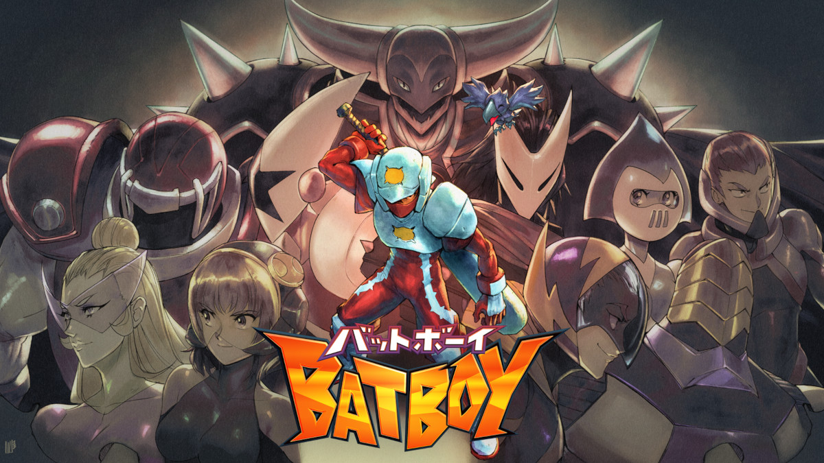 The keyart for Bat Boy, featuring the hero and lots of other characters