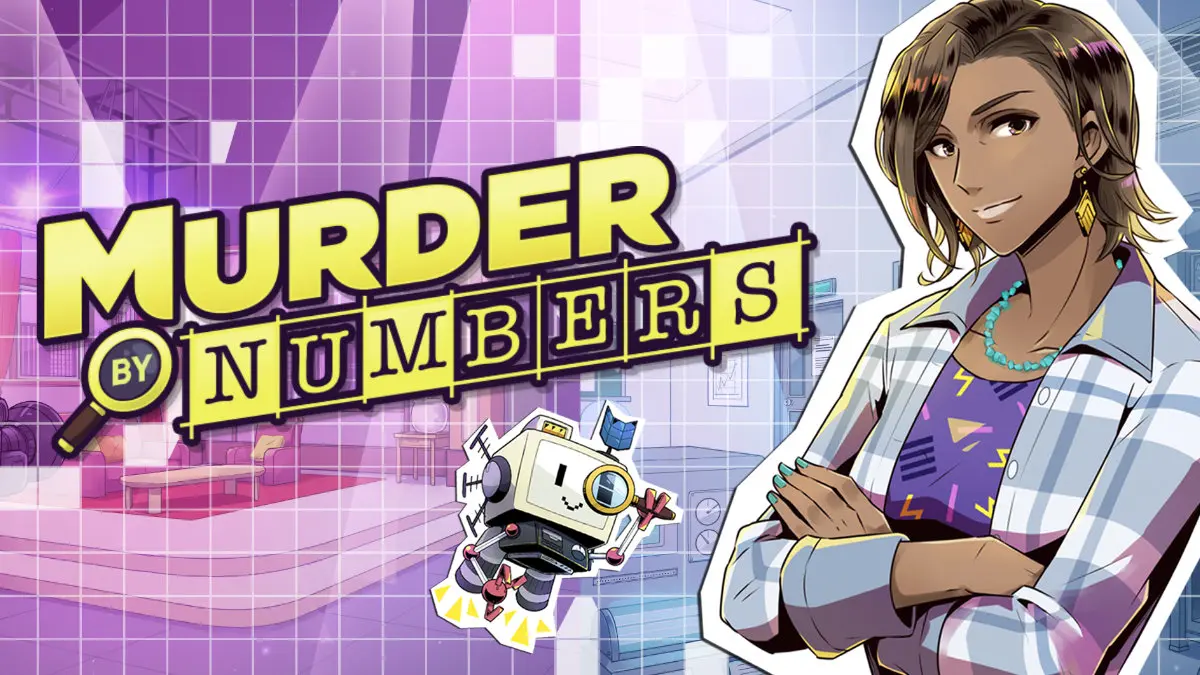 The keyart for Murder By Numbers. It features the logo on the left with the main characters SCOUT and Honor on the right hand side